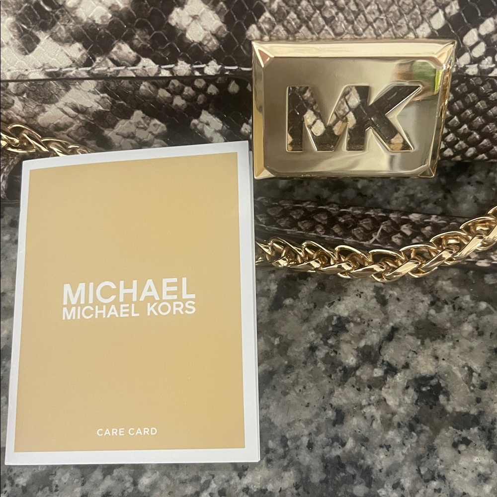 Michael Kors Snakeskin-Print Clutch with Gold MK Lock - Picture 10 of 10